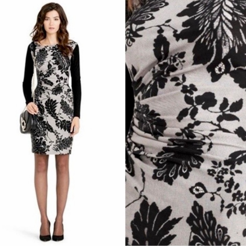 DIANE VON FURSTENBERG Kirby Bodycon Black Faux Lace Preppy Ruched Sheath Dress